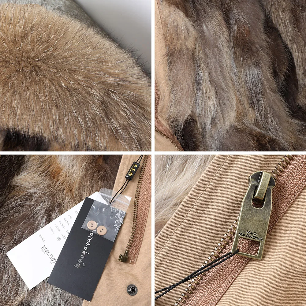

Nice autumn and winter Pop raccoon fur liner pie overcoming oversized fur collar casual jacket mid-length coat women