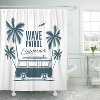 bus vintage retro surf van palms and gull graphic shower curtain waterproof polyester fabric 60 x 72 inches set with hooks