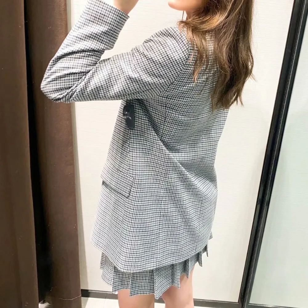 

Close-fitting double-breasted business women's suit coat Talever fashionable autumn women's plaid suit coat office women's suit