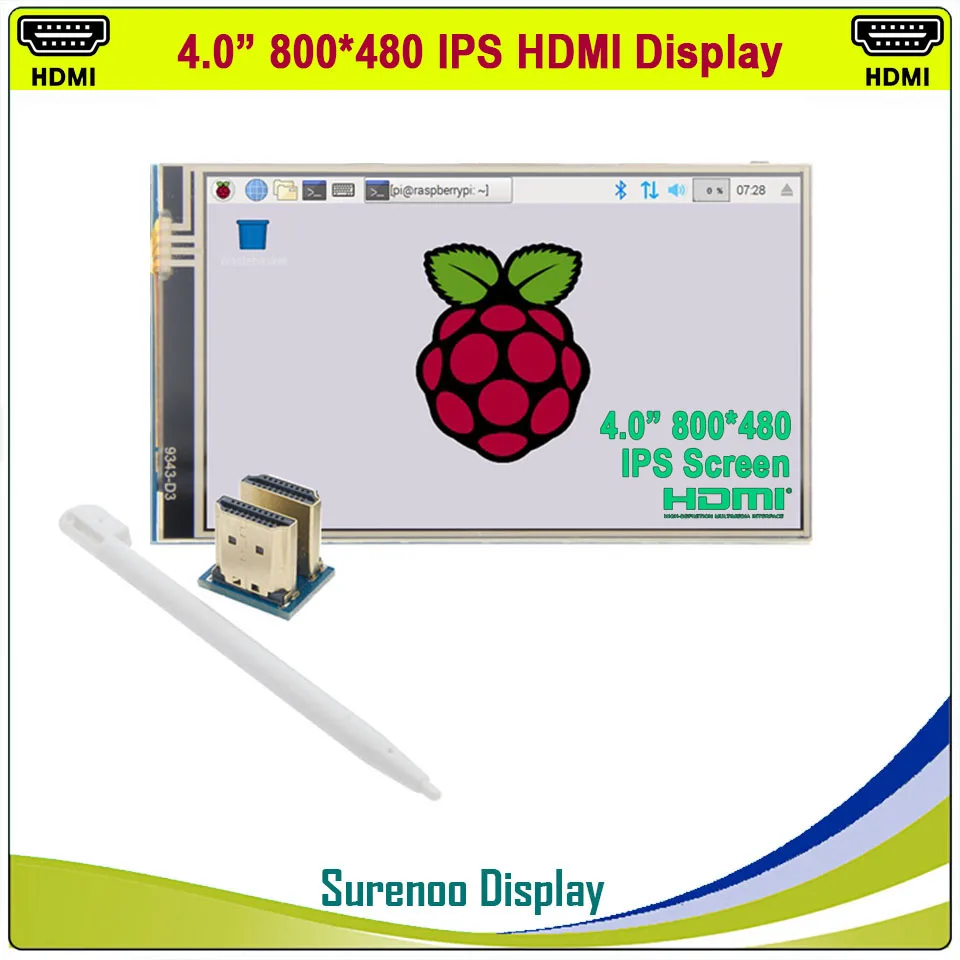 

4.0" Inch HDMI-Compatible IPS LCD Monitor Screen Module Display with GPIO Resistive Touch Panel Audio Output for Raspberry Pi