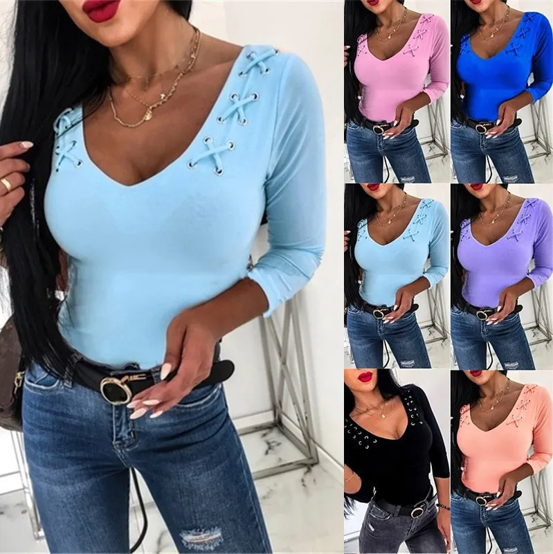 Новинка Женская однотонная облегающая футболка с длинными рукавами в простом