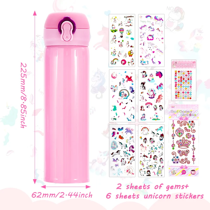 

DIY Diamond Thermos Bottle Stainless Steel Vacuum Insulated Mug 500ML Water bottle with Gems Stickers Creative Gift for Girls