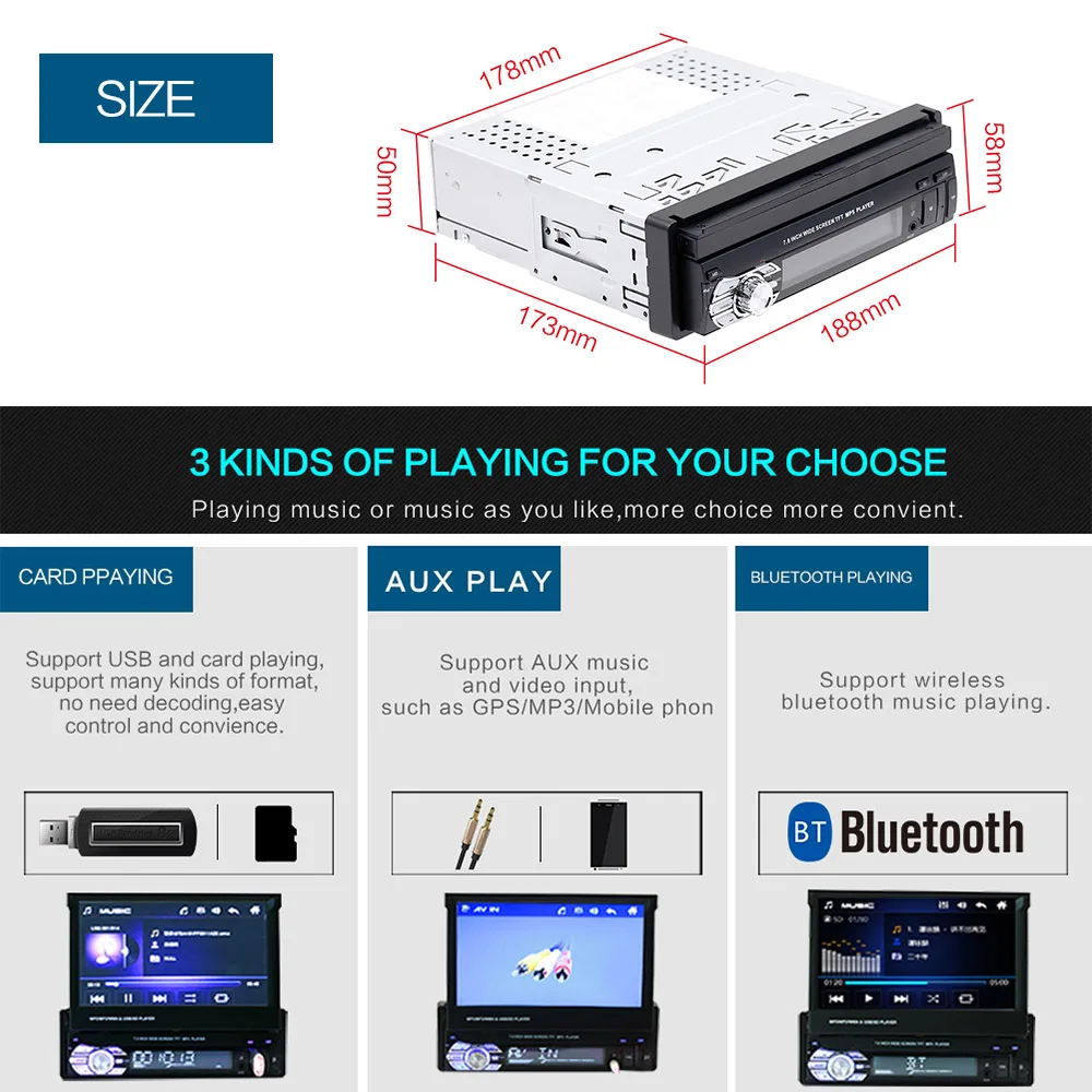Автомагнитола Hikity универсальный стереоприемник 7 дюймов с выдвижным HD экраном