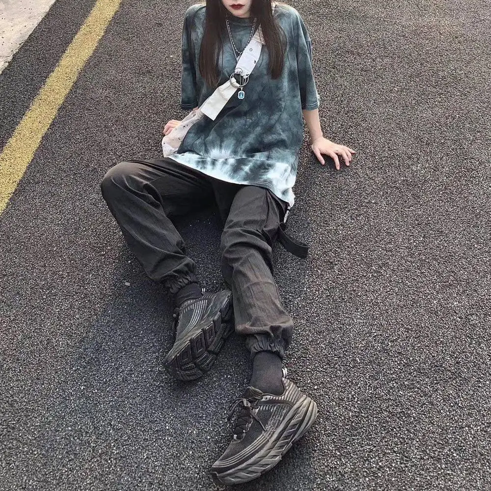 

2020 Casual Harajuku Long T shirt Women Loose Tops Hip Hop Dance Clothes Women Tops Tee Loose Summer Tie-dyed Tshirt Streetwear