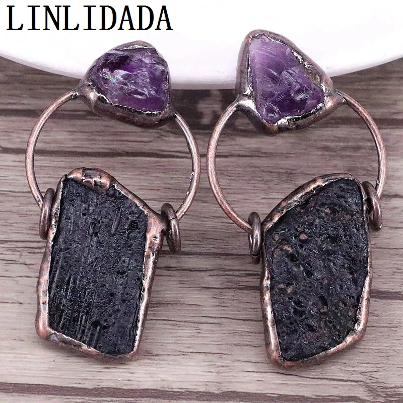 

Винтажные подвески для ювелирных изделий в стиле бохо с аметистом в форме капли, ожерелье из хрустального лечебного камня, подвески «сделай сам», 5 шт.