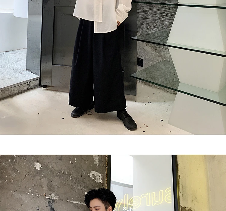 Men Long Sleeve Embroidery Irregular Casual Black White Shirt Male Streetwear Hip Hop Gothic Japan Dress Shirt