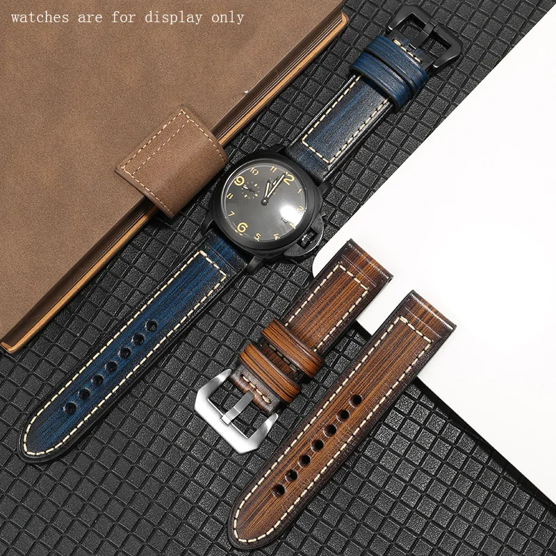 

New style Retro Genuine leather watch bands 22mm 24mm 26mm red blue purple bracelet For PAM111 441 male's watch accessories