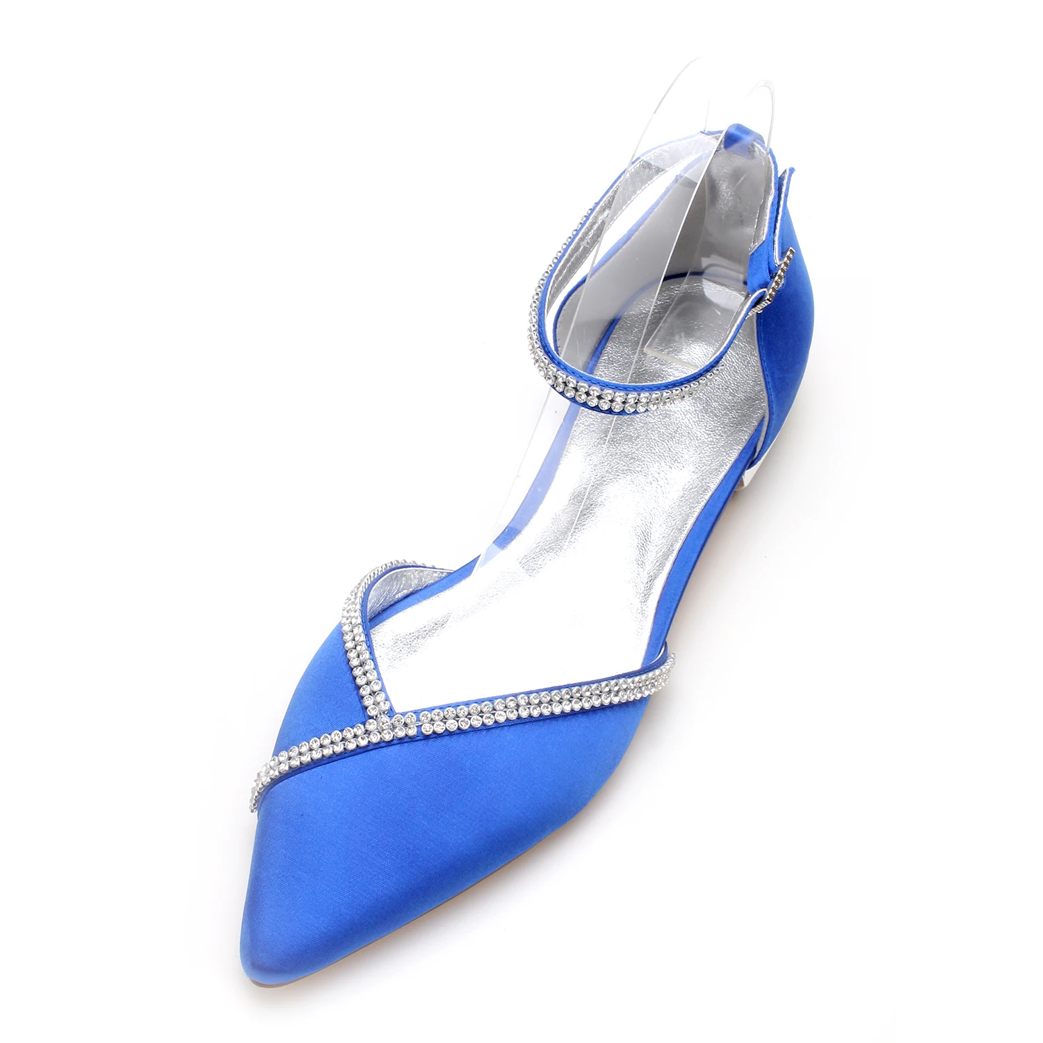 

MarHermoso Women's Satin Ankle Strap Cross Strap Side Diamante Pointed Toe Ballet Ballerinas