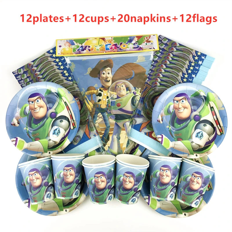 

56pPcs Disney Toy Story Theme Disposable Tableware Kids Boys Birthday Party Decoration Paper Plate+Cup+Napkin+Flags Supplies