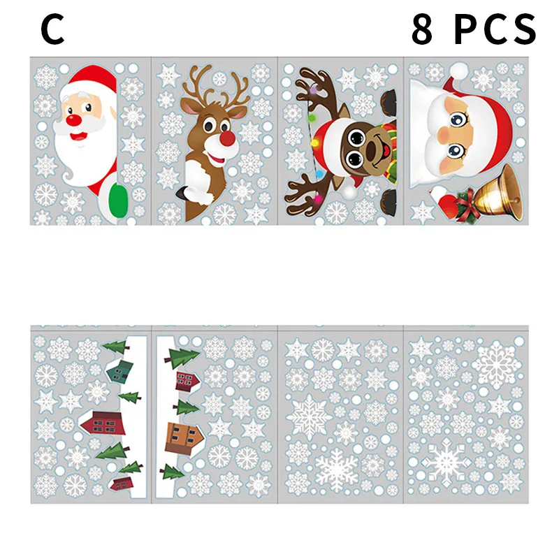 2022 Christmas Window Decal Santa Claus Snowflake Stickers Winter Wall Decals for Kids Room New Year Decoration | Дом и сад