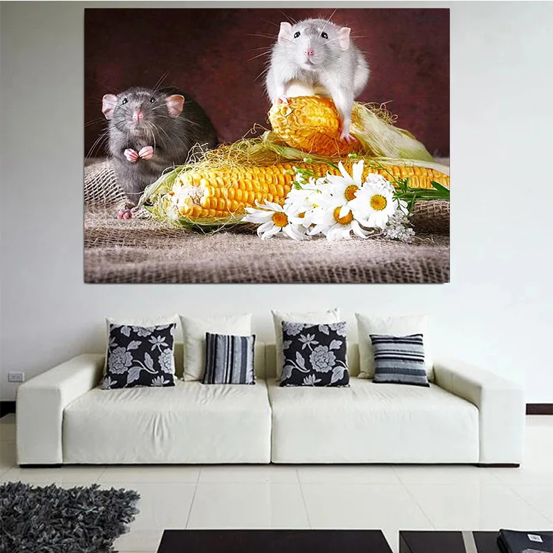 

5d diy алмазная живопись вышивка крестиком мышь ест Кукуруза квадрат/круглая Алмазная вышивка животные мозаика узор украшение BY1086