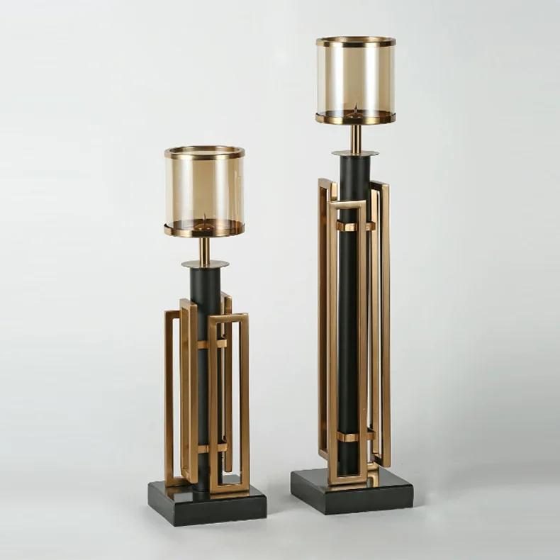 Американский мраморный металлический подсвечник золотой стеклянный