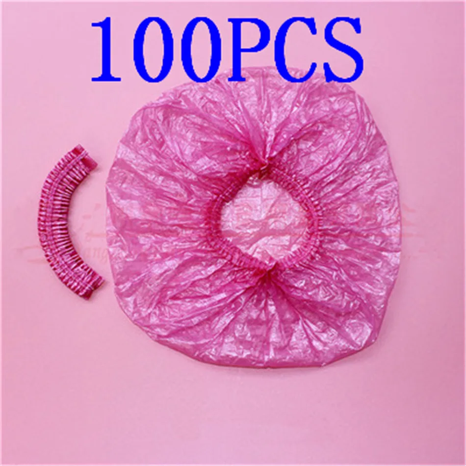 100PCS 5 шт одноразовая шляпа для отеля, одноразовая эластичная шапочка для душа, шапочка для купания, прозрачные волосы, салонные изделия для ванной комнаты и душевой колпачок, водонепроницаемый для женщин - Цвет: 100PCS