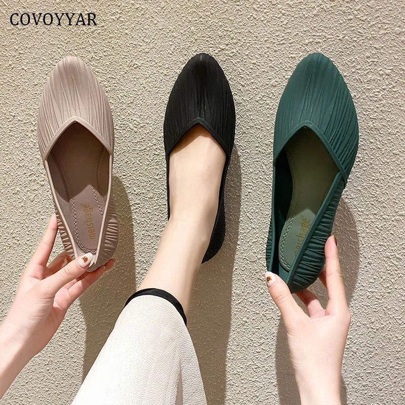 

Fashion Flat Women Shoes Casual Pointed Toe Ladies Shoes Jelly Rubber Waterproof Rain Shoes Beach Slip on Loafers WFS3113