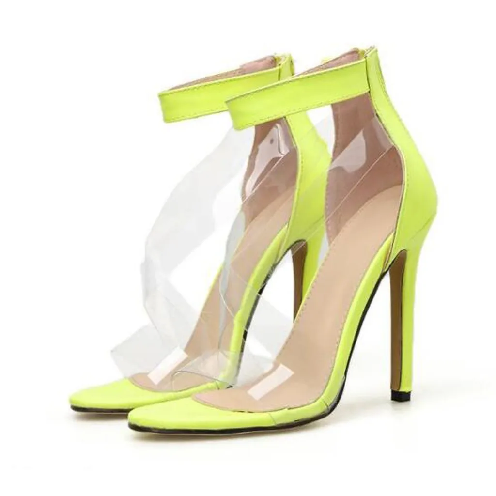 Пикантные женские босоножки туфли на шпильке с открытым носком прозрачные