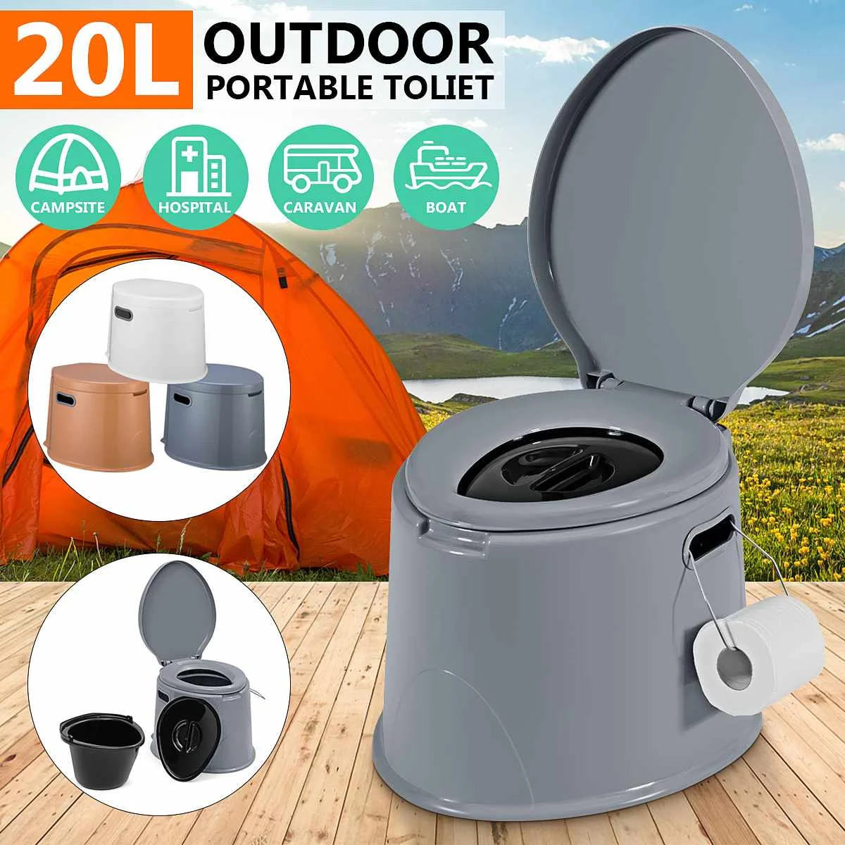 

Portable Toilet Seat Elderly Pregnant Home Outdoor Travel Camping Caravan Movable Toilet Load 20L Adult Children 43X35X35cm