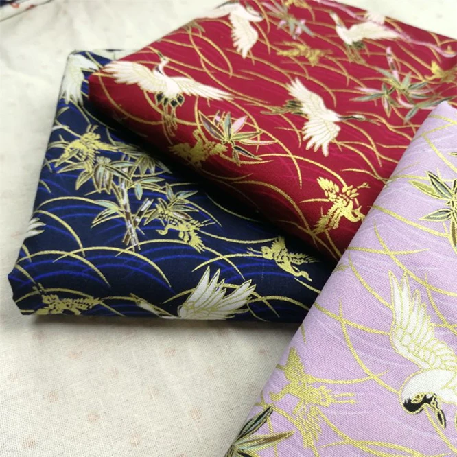 Японский БЛАГОРОДНЫЙ кран хлопок золотой порошок парча ткань дамасский жаккард