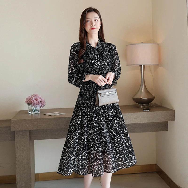 Женское винтажное шифоновое платье повседневное свободное плиссированное миди