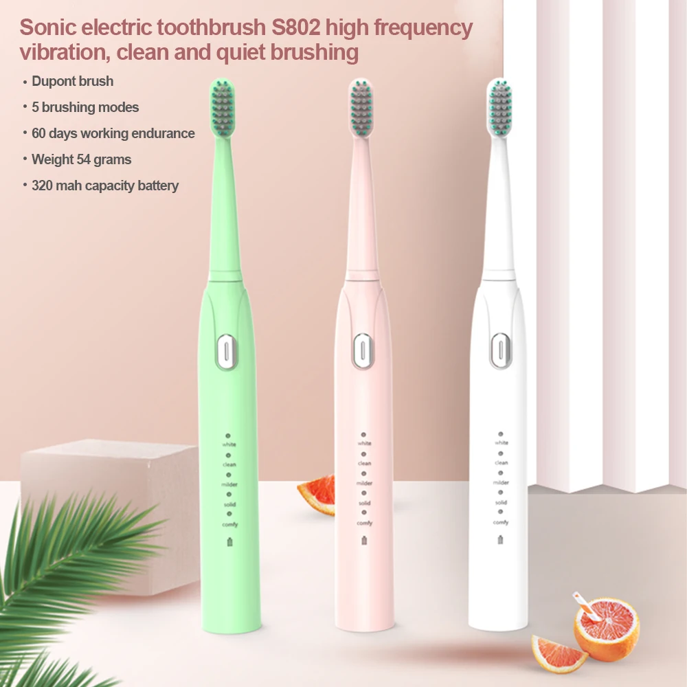 Зубная щетка Ультразвуковая электрическая с 2 сменными насадками 5 режимов