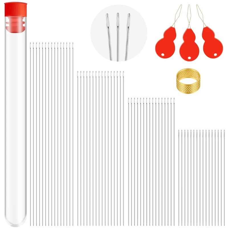 

65 Pieces Beading Needles Set 4 Sizes Long Straight Beading Embroidery Needles