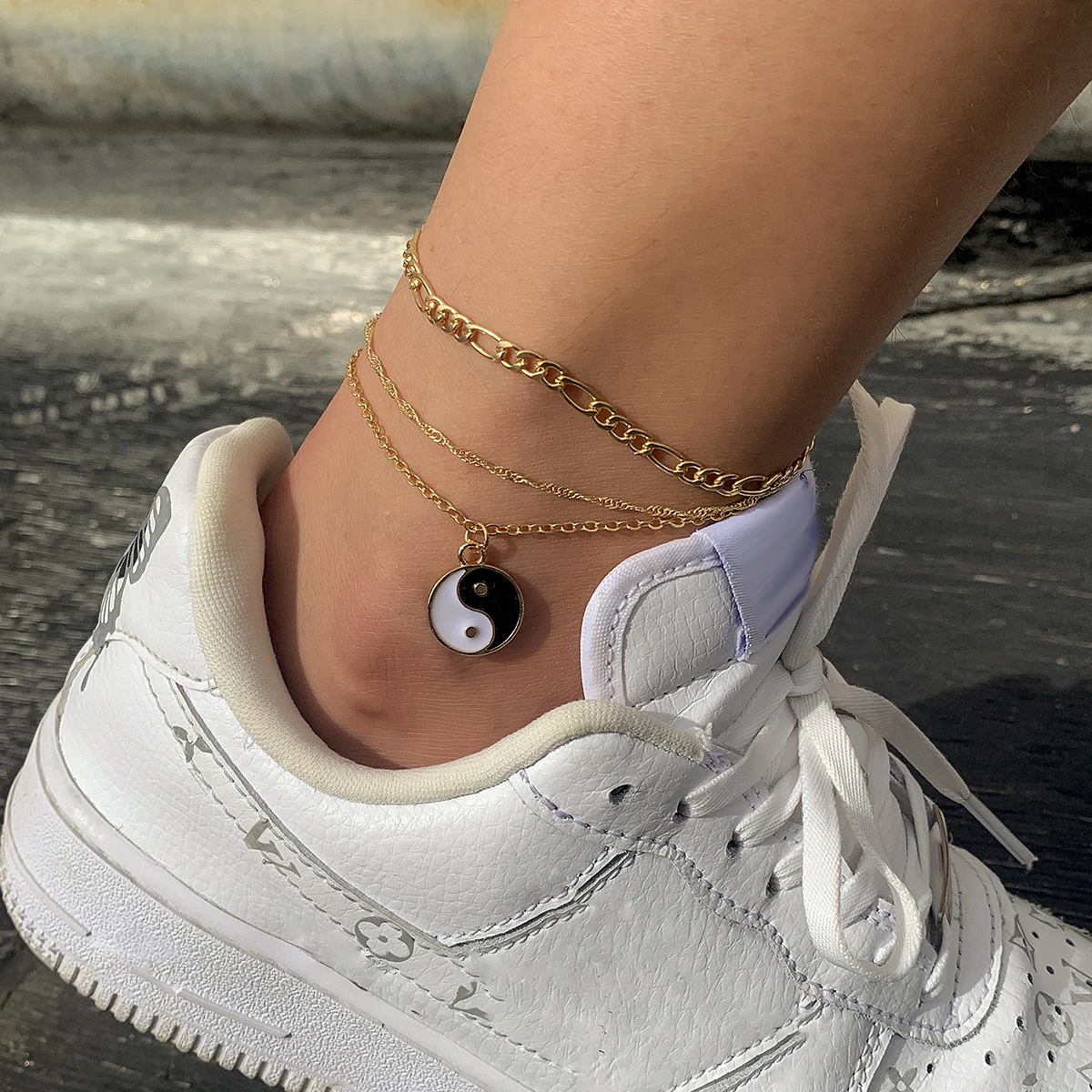 

Chinese Tai Chi Pendant Anklet Bracelet on the Leg Punk Charms Ankle Bracelet Set for Women 2021 Fashion Foot Chain Jewelry Gift