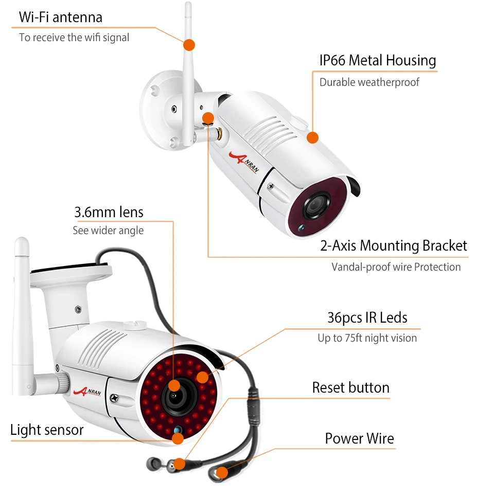 ANRAN 8 каналов 1080P HDMI WiFi NVR комплект 8 шт. 2MP Full HD 36IR светодиоды Открытый всепогодный CCTV камера системы беспроводной IP камера