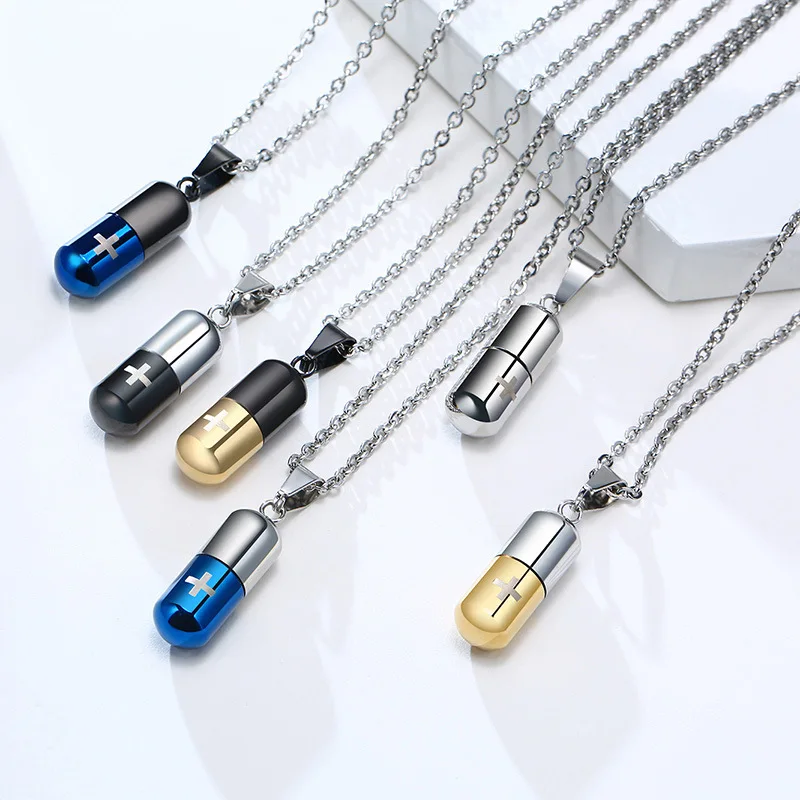 

Vnox Hollow Pill Necklace for Men Women,Cross Engraved,Cremation Urn Pendant,Perfume Holder,Ashes Vial Keepsake Memorial Jewelry