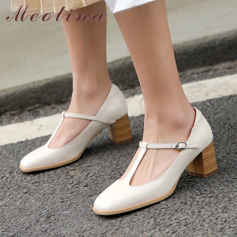 Meotina/женские туфли лодочки на высоком каблуке обувь из натуральной кожи толстом с