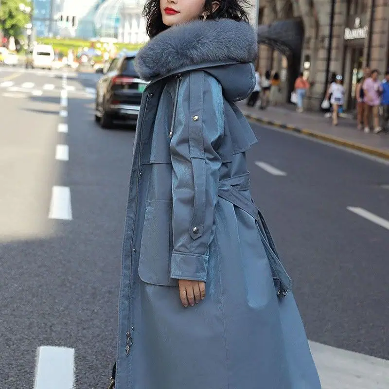

Warm Long Parkas Winter Snow Jacket Women's 2022 Korea Loose Thick Hooded Coat With Belt Windproof Female Windbreaker Overcoat