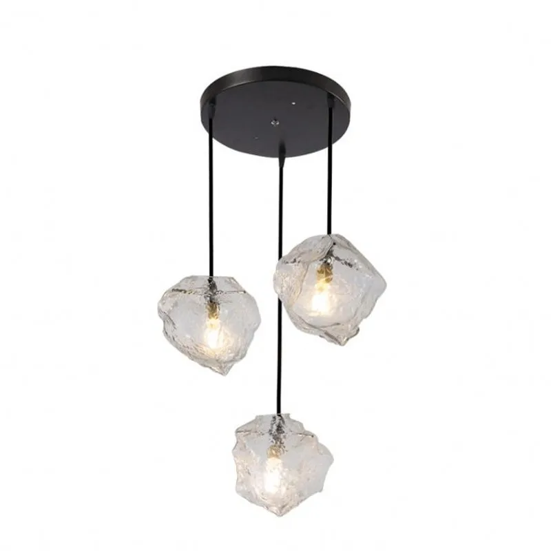 

220V G9 Nordic creative glass and stone lamp bedroom dining hall balcony LED ice glass pendant lamp