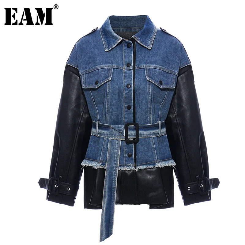 Куртка EAM женская джинсовая большого размера свободного кроя из денима с