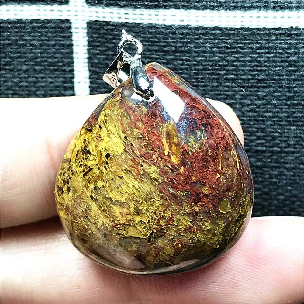 

Top Natural Red Yellow Pietersite Pendant Jewelry For Woman Man Crystal 27x24x9mm Beads Silver Namibia Energy Power Stone AAAAA