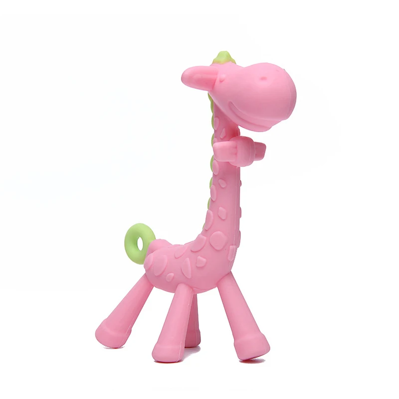 pink 1 шт. силиконовый Жираф детский Прорезыватель животное новорожденный Прорезыватель игрушка уход за детьми натуральный развивающий подарок BPA пустышка цепи аксессуары - Цвет: pink