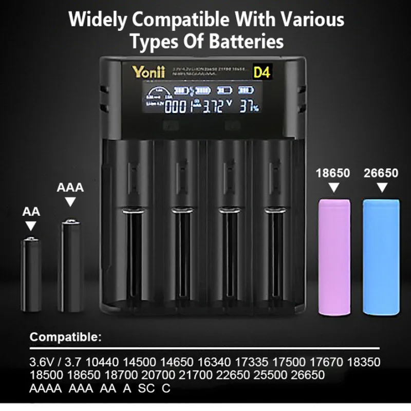 Q4 Q2 D4 LCD зарядное устройство для 18650 26650 21700 18350 AA AAA 4 2 V/3 7 V/1 V литиевая батарея NiMH