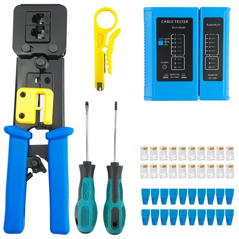 

RJ45 Crimp Tool Kit Pass Thru Cat5 Cat5E Cat6 RJ45 Crimping Tool