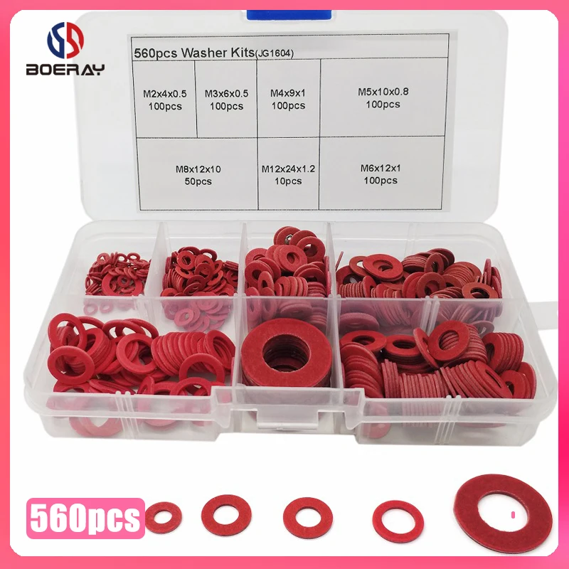 

560pcs Steel Pad Insulation Washers Red Steel Paper Meson Gasket Spacer Insulating Spacers kits