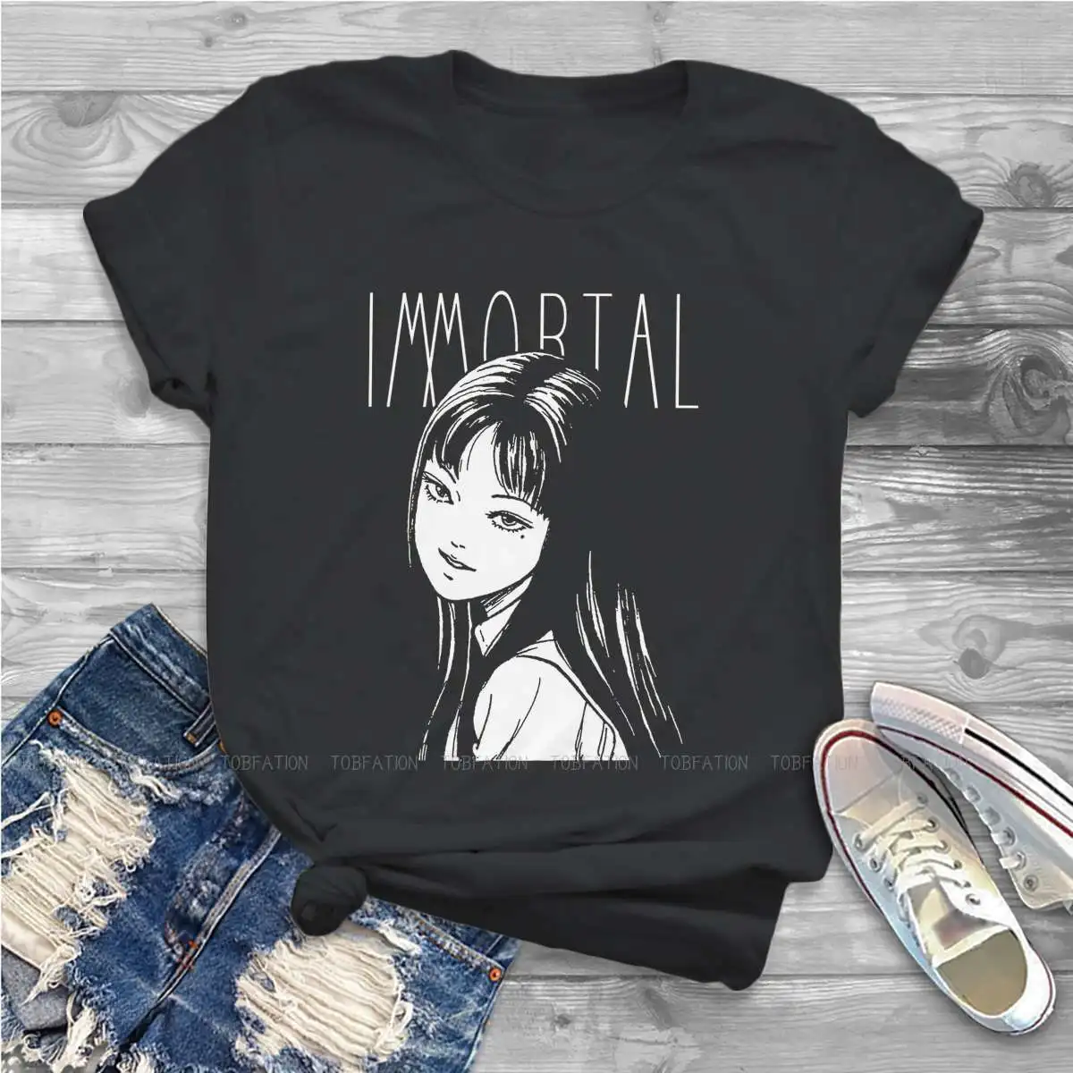 

Tomie Immortal Female Shirts Junji Ito Big size Vintage Women Tshirts Harajuku Casual Feminine Blusas