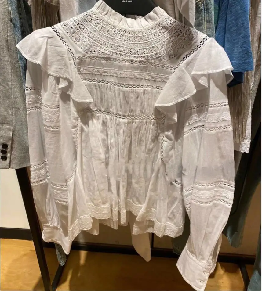 

2021 Women Shirts Autumn and Winter New White Cotton Cute Lace Stitching Age-reducing Doll Women's Shirt