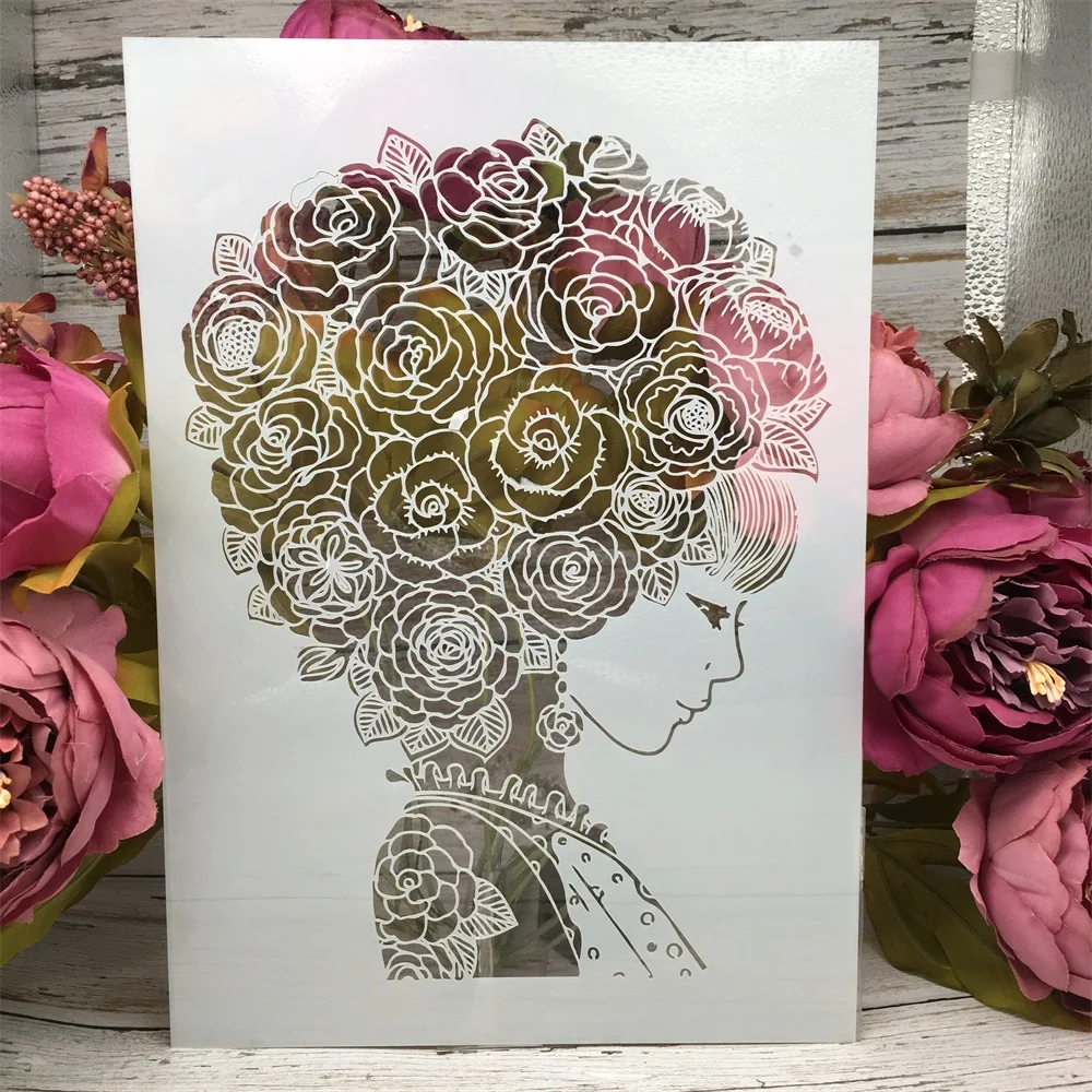Трафареты A4 с красивыми цветами и волосами для девочек самостоятельной сборки