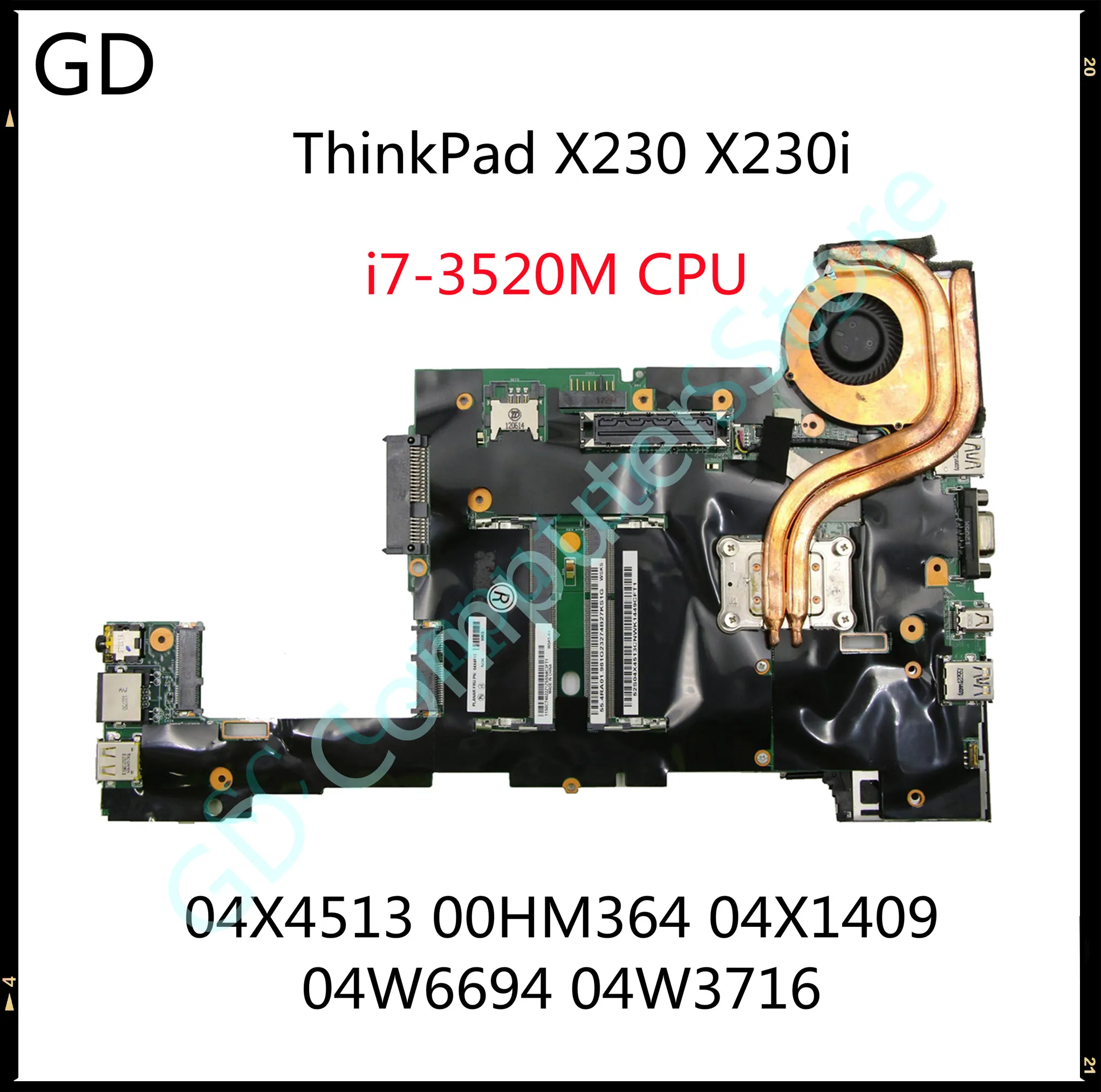 GD для Lenovo ThinkPad X230 X230i материнская плата ноутбука i7-3520M CPU QM77 04X4513 00HM364 04X1409 04W6694 04W3716 с
