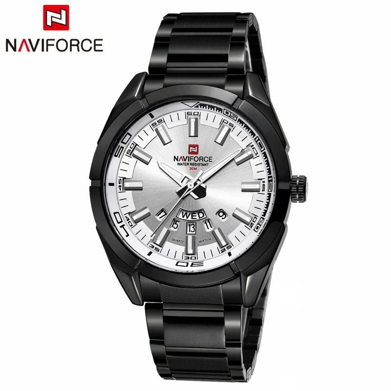 Black White NAVIFORCE брендовые роскошные часы для мужчин спортивные Кварцевые 30 м водонепроницаемые мужские часы нержавеющая сталь Дата наручные часы Relogio Masculino - Цвет: Black White