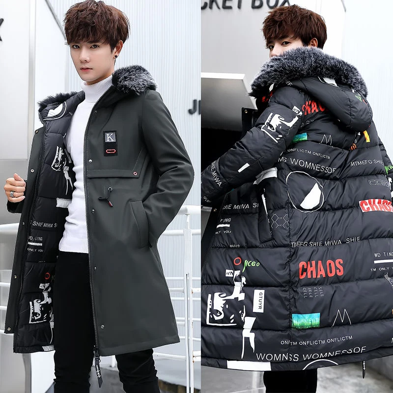 Парка мужская 2019 Новая зимняя куртка с капюшоном Длинная пальто однотонные