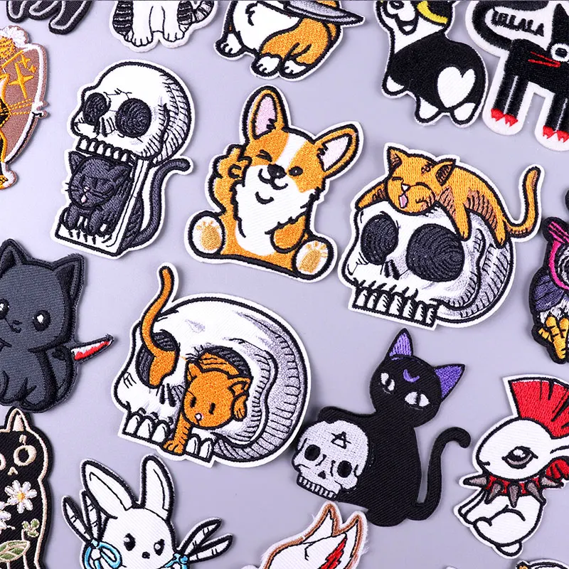 

Cartoon Cat Patch Embroidered Patches For Clothing Thermoadhesive Patches Punk Skull Patch Iron On Patches Hippie Animal Badge