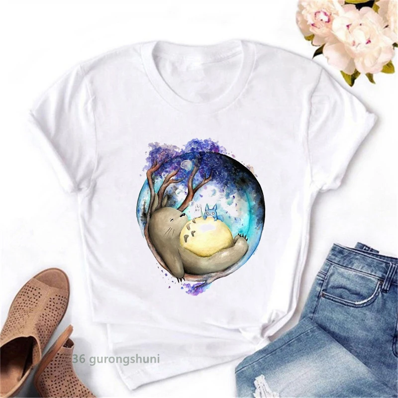 

Totoro t shirt women Studio Ghibli Harajuku Kawaii top female Ullzang Miyazaki Hayao tshirt Funny Cartoon t-shirt Cute Anime Top