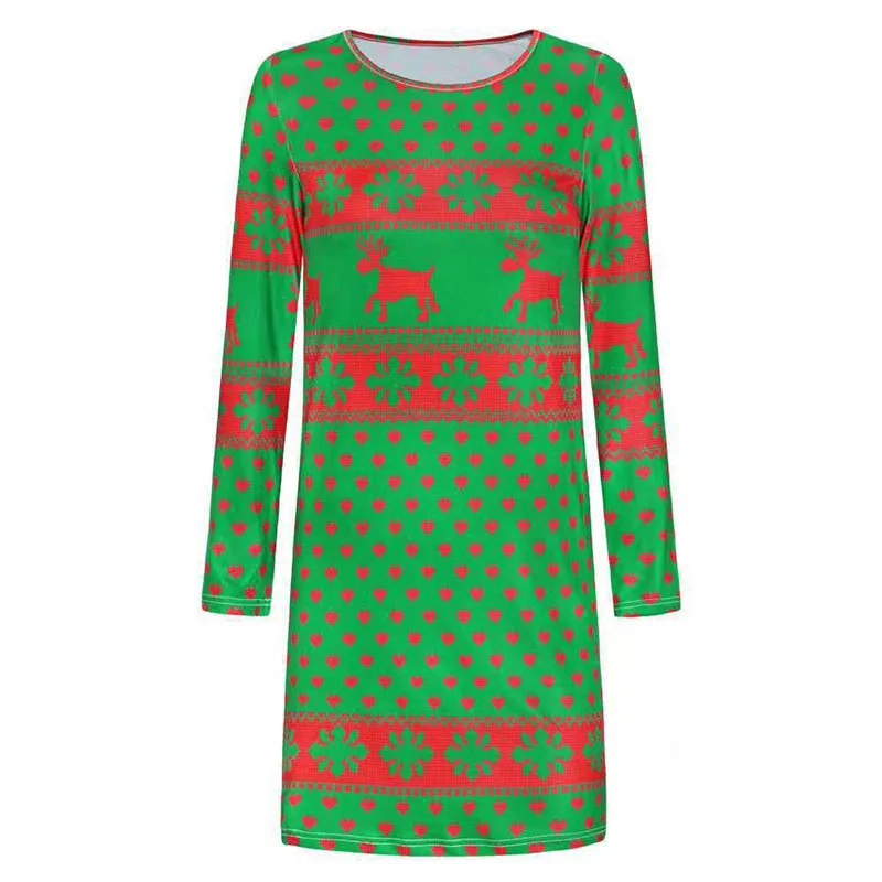 Женская одежда зимнее рождественское платье для девочек с круглым вырезом и