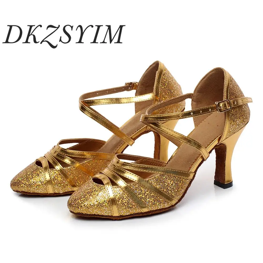 DKZSYIM золото/серебряный блеск Туфли для латинских танцев блестящие танцевальные