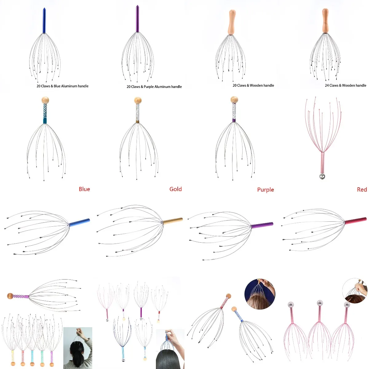 

1PCS Octopus Head Scalp Relaxation Massage Anti-stress Pain Relief Body Massager Stress Release Relaxing Claw Metal Massager New