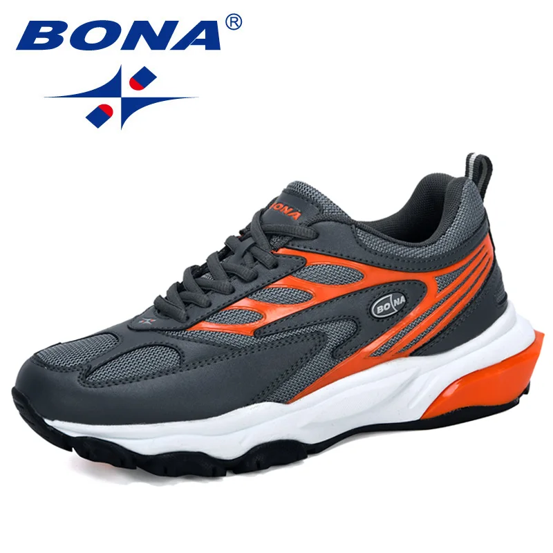 

BONA 2020 New Designers Cow Split Mesh Outdoor Sport Shoes Men Cushion Flats Training Running Shoes Man Zapatos De Hombre Comfy