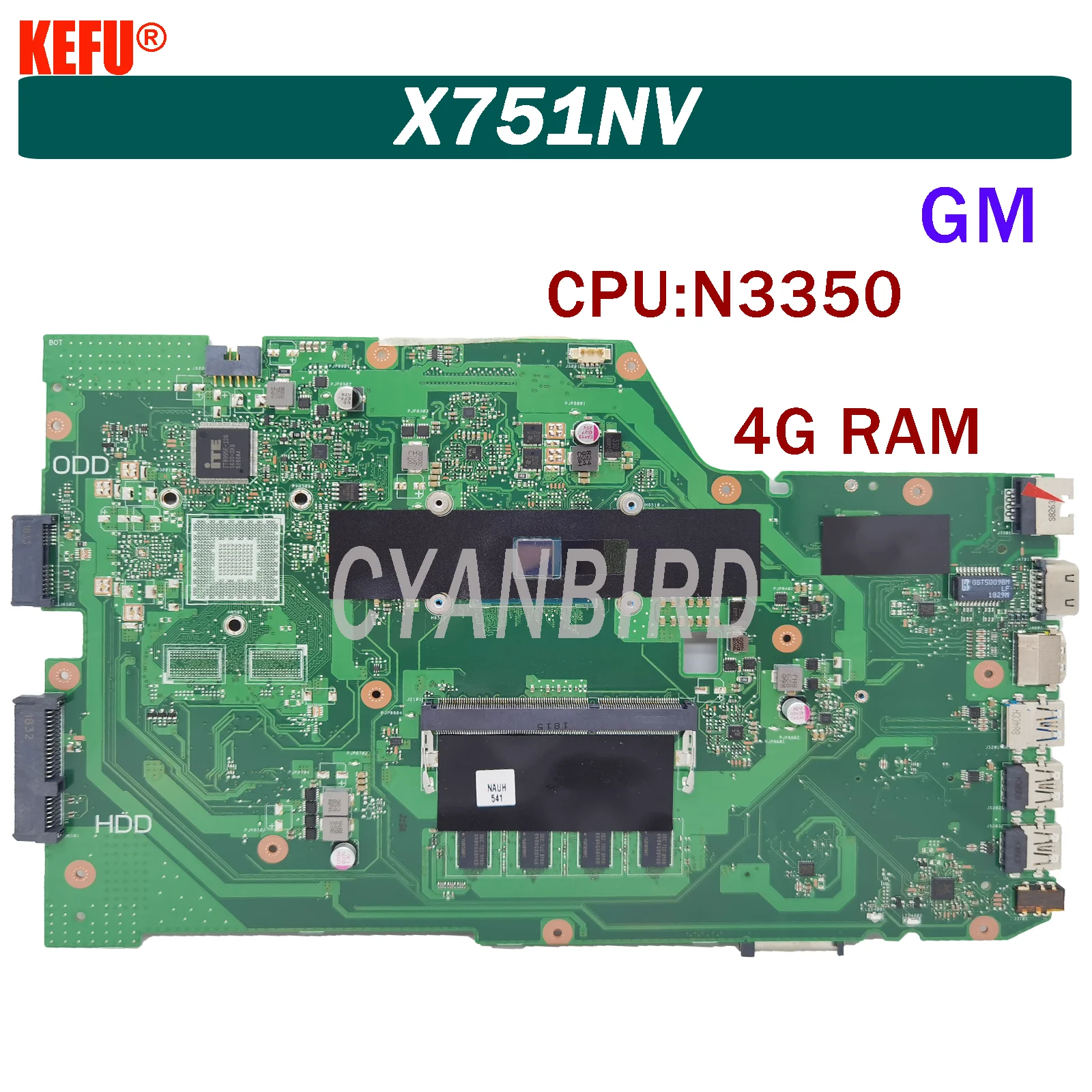

Dinzi X751NA Notebook Motherboard For ASUS X751NV X751NC X751N Original Laptop Motherboard 4GB-RAM N3350 100% Test Ok UMA
