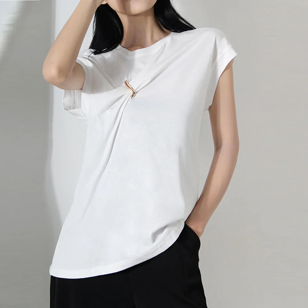 Летняя футболка шикарная Минималистичная Металлическая Булавка без рукавов